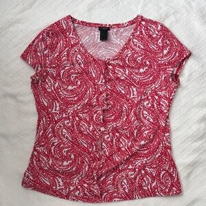 Ann Taylor Short Sleeve Top in Red and White Paisley